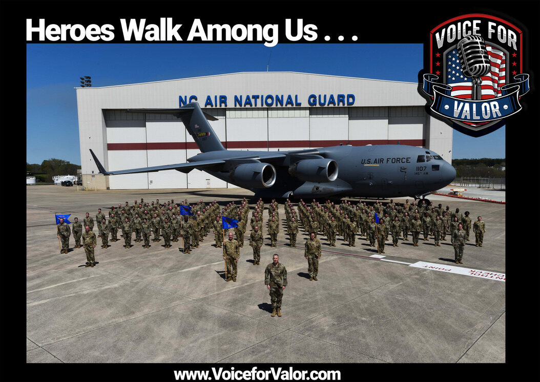 U.S. Air Force formation in front of a C-17 Globemaster at NC Air National Guard — Heroes Walk Among Us — Voice for Valor merchandise