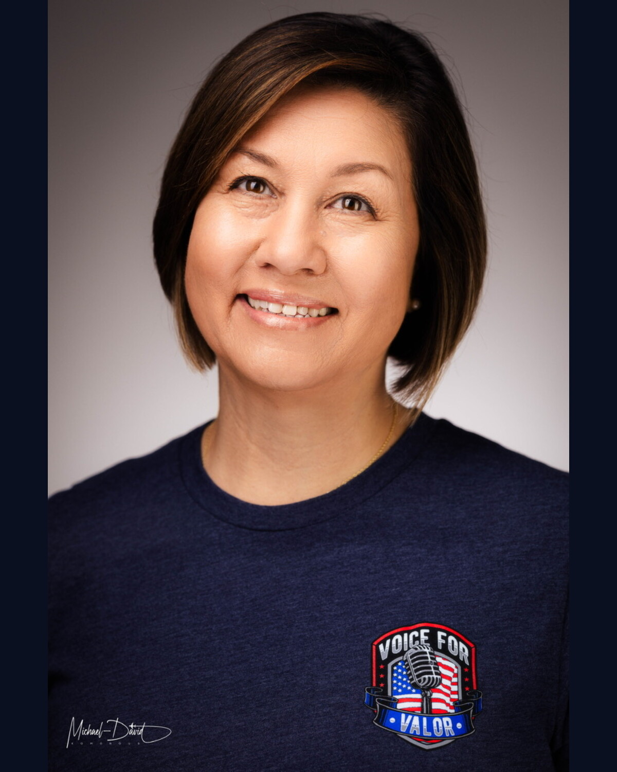 Chief Master Sergeant of the Air Force JoAnne S. Bass wearing a Voice for Valor shirt