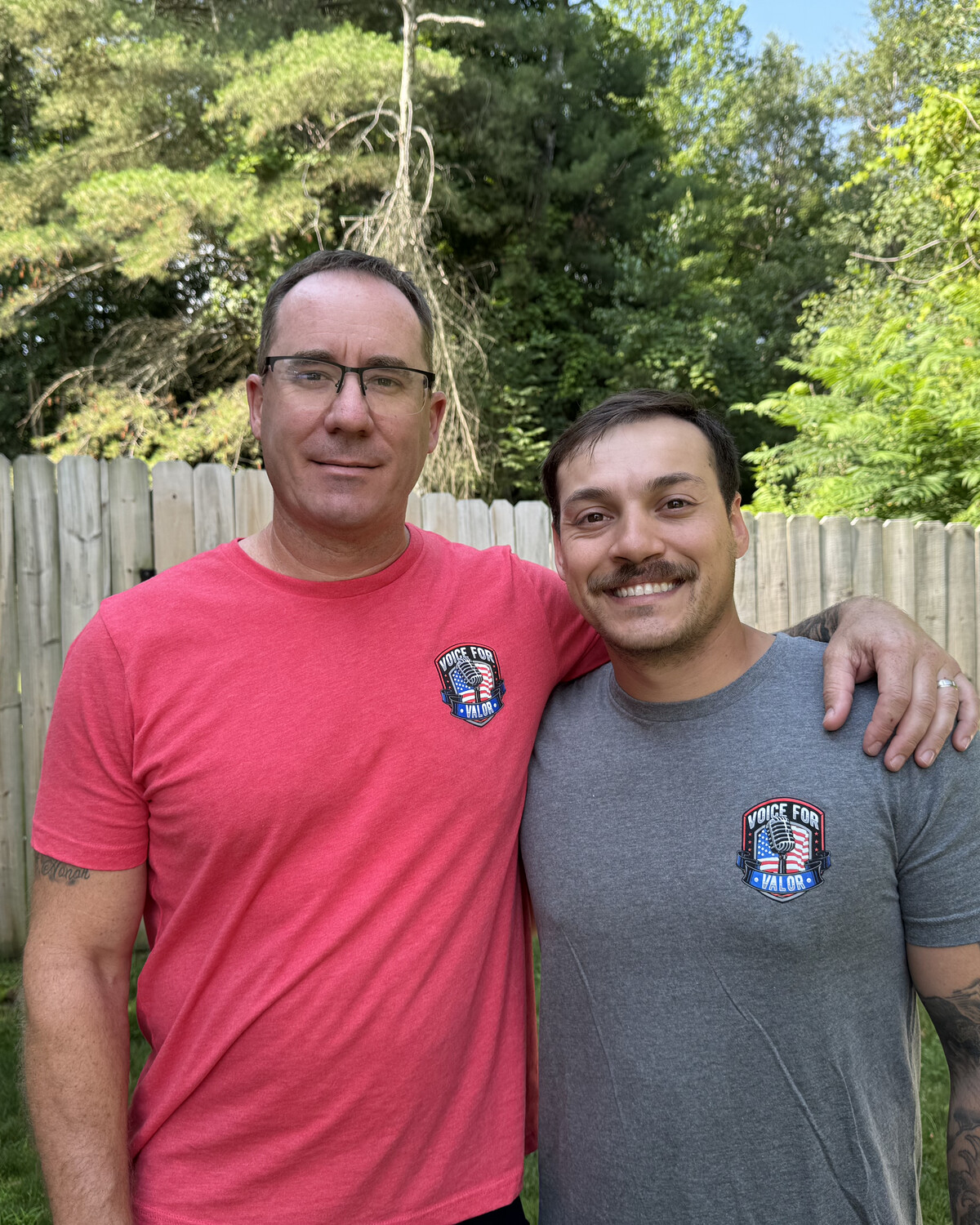 Chief Master Sergeant Johnathan Stallings wearing a Voice for Valor shirt