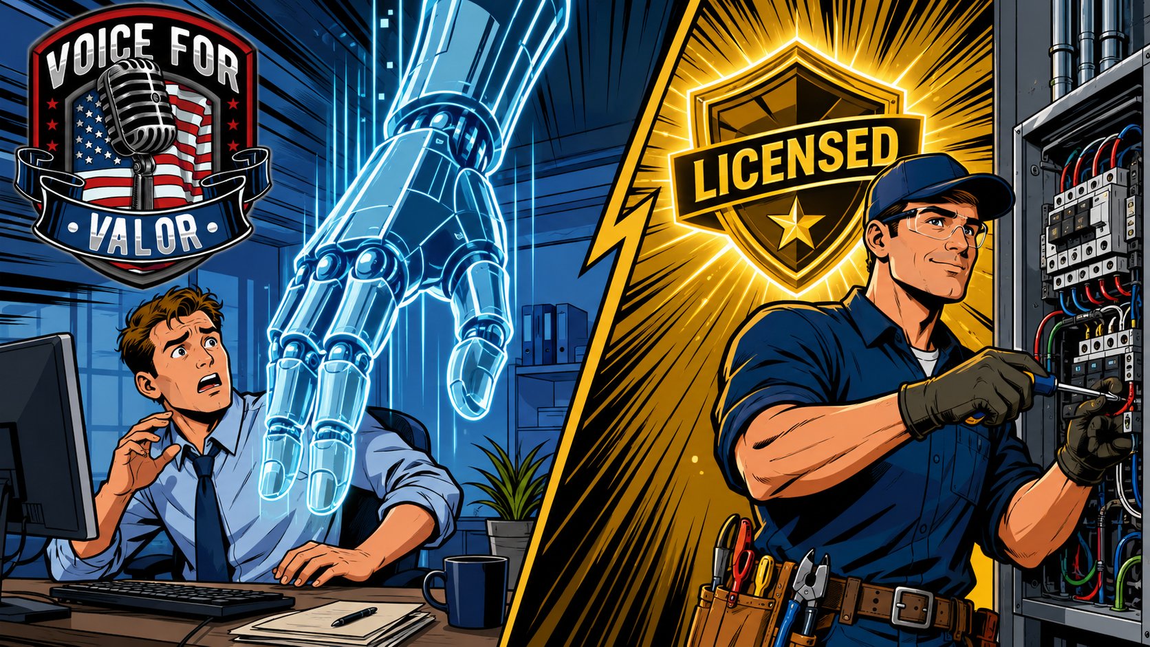 AI is automating entry-level white-collar office jobs while a licensed electrician remains insulated
