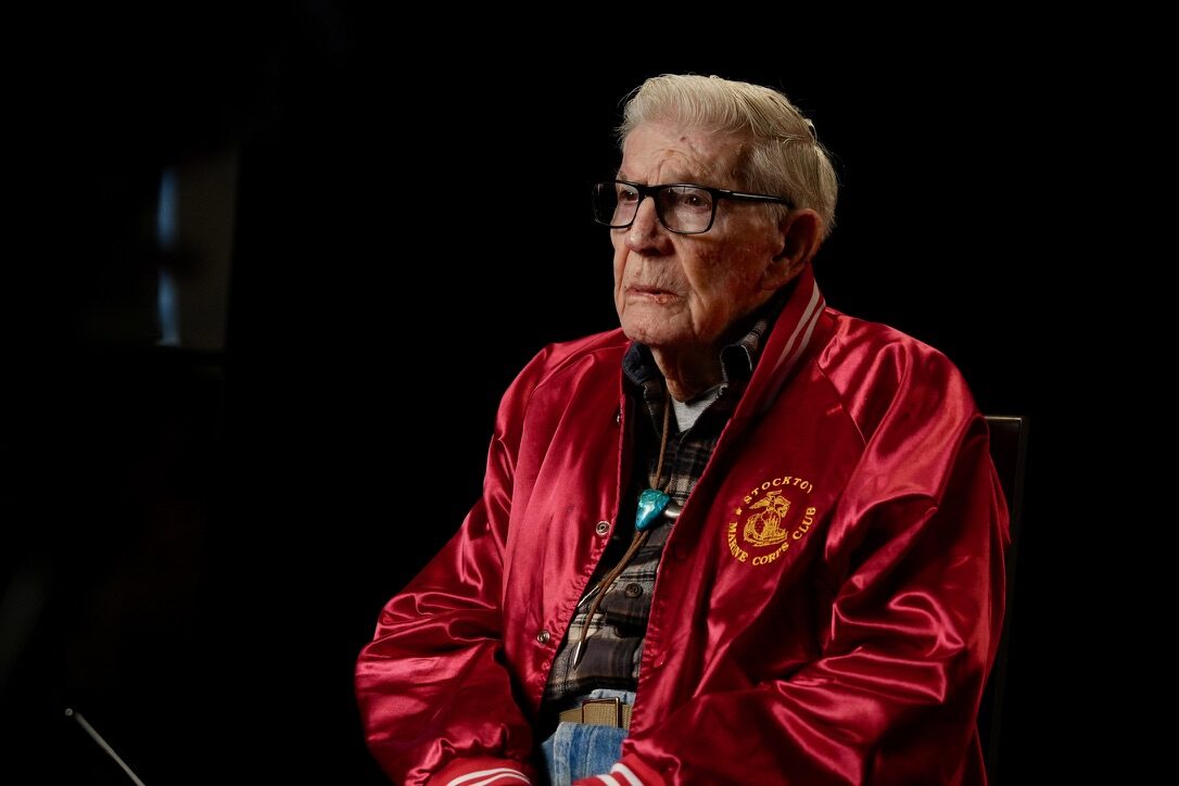 Studio portrait of a U.S. Marine veteran and survivor of the Battle of Iwo Jima.