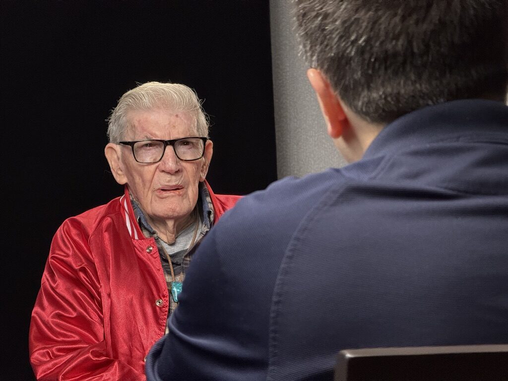 A survivor of the Battle of Iwo Jima speaks during a recorded oral-history interview.