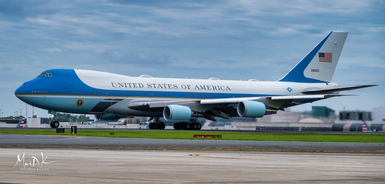 Air Force One on the ground at Charlotte Douglas International Airport.