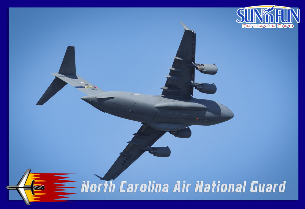 A North Carolina Air National Guard C-17 Globemaster III flies over the Sun 'n Fun Aerospace Expo.